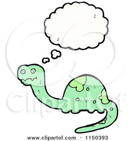 Cartoon of a Thinking Green Dinosaur - Royalty Free Vector Clipart by lineartestpilot
