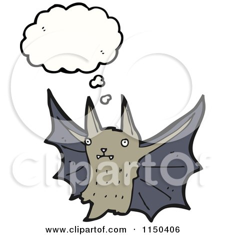 Cartoon of a Thining Vampire Bat - Royalty Free Vector Clipart by lineartestpilot