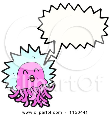 Cartoon of a Thinking Pink Jellyfish - Royalty Free Vector Clipart by lineartestpilot