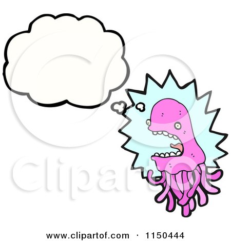 Cartoon of a Thinking Pink Jellyfish - Royalty Free Vector Clipart by lineartestpilot