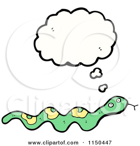 Cartoon of a Thinking Green Snake - Royalty Free Vector Clipart by lineartestpilot