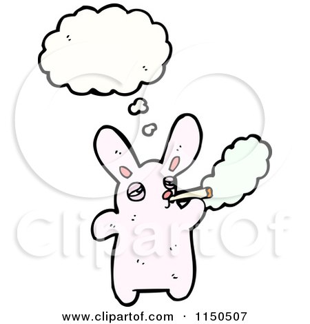 Cartoon of a Thinking Pink Smoking Rabbit - Royalty Free Vector Clipart by lineartestpilot