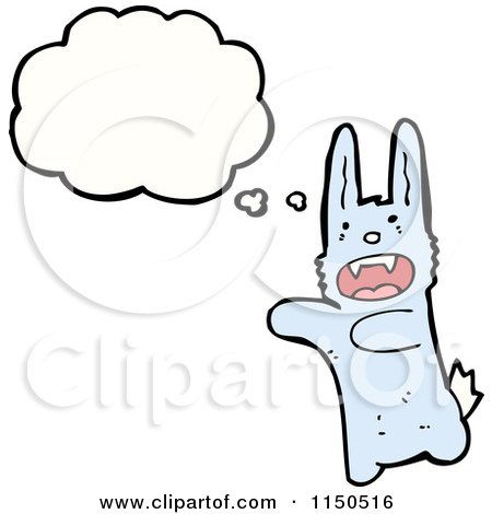 Cartoon of a Thinking Blue Rabbit - Royalty Free Vector Clipart by lineartestpilot
