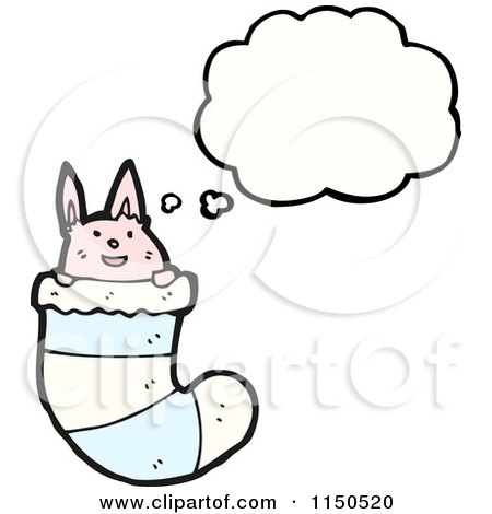 Cartoon of a Thinking Pink Rabbit in a Stocking - Royalty Free Vector Clipart by lineartestpilot