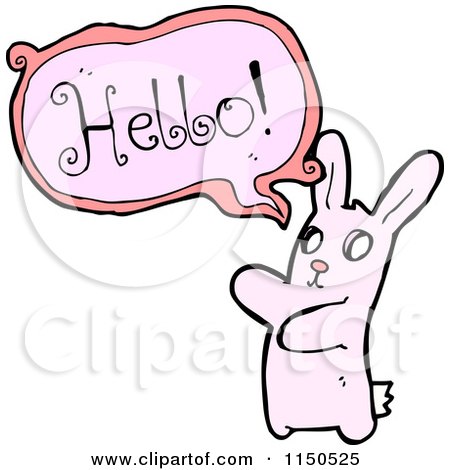 Cartoon of a Pink Rabbit Saying Hello - Royalty Free Vector Clipart by lineartestpilot