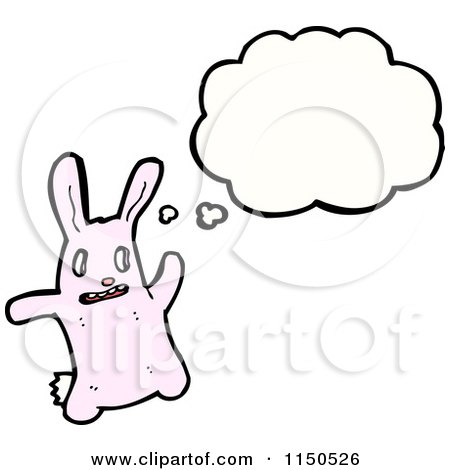 Cartoon of a Thinking Pink Rabbit - Royalty Free Vector Clipart by lineartestpilot