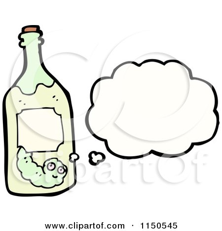 Cartoon of a Thinking Worm in a Tequila Bottle - Royalty Free Vector Clipart by lineartestpilot