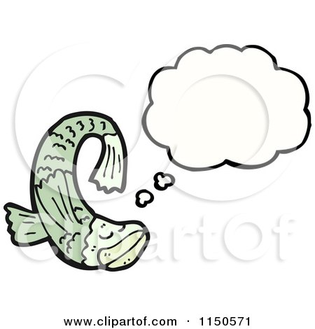 Cartoon of a Thinking Green Fish - Royalty Free Vector Clipart by lineartestpilot