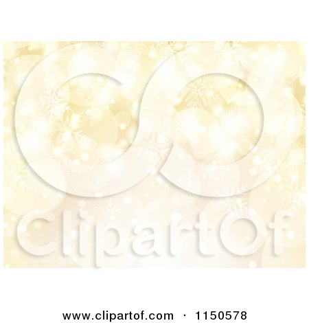 Clipart of a Gold Bokeh Light Sparkle and Snowflake Christmas Background - Royalty Free Vector Clipart by KJ Pargeter