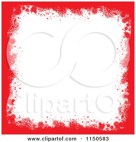 Clipart of a Red Grungy Snowflake Border with White Copyspace - Royalty Free Vector Clipart by KJ Pargeter