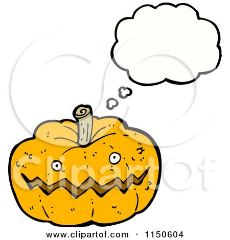 Cartoon of a Thinking Halloween Pumpkin - Royalty Free Vector Clipart by lineartestpilot