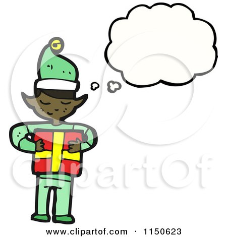 Cartoon of a Thinking Christmas Elf - Royalty Free Vector Clipart by lineartestpilot