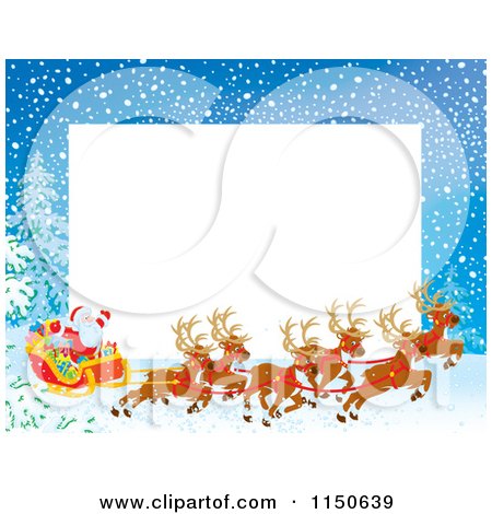 Cartoon of a Christmas Frame of Santas Sleigh and Copyspace - Royalty Free Clipart by Alex Bannykh
