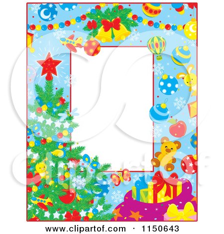Cartoon of a Border of Christmas Items and a Tree with Copyspace - Royalty Free Vector Clipart by Alex Bannykh