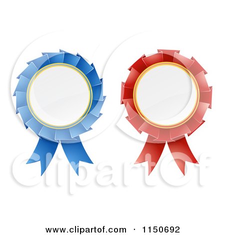 Clipart of 3d Red and Blue Award Rosette Medal Ribbons - Royalty Free Vector Clipart by AtStockIllustration