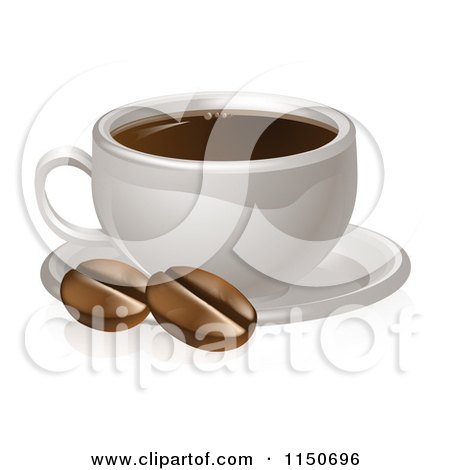 Clipart of a Coffee Cup on a Saucer with Beans - Royalty Free Vector Clipart by AtStockIllustration