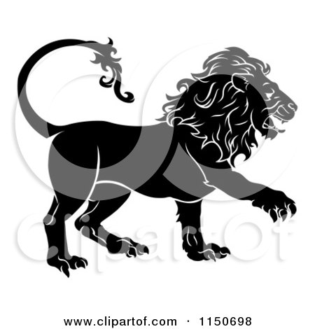 Clipart of a Black and White Leo Lion Star Sign - Royalty Free Vector Clipart by AtStockIllustration
