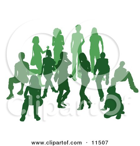 Green Group of Silhouetted People in a Crowd Clipart Illustration by AtStockIllustration