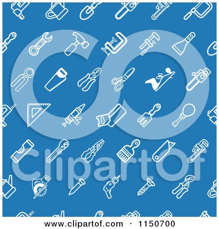 Clipart of a Seamless Blue Tool Background - Royalty Free Vector Clipart by AtStockIllustration
