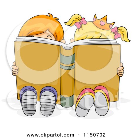 Cartoon of a Brother and Sister with a Crown Reading a Story Book - Royalty Free Vector Clipart by BNP Design Studio