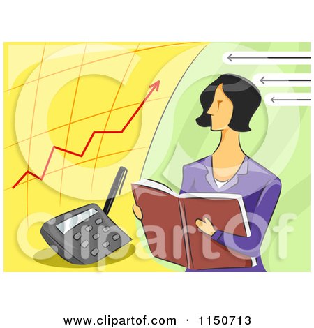 Cartoon of a Female Accountant and Charts - Royalty Free Vector Clipart by BNP Design Studio