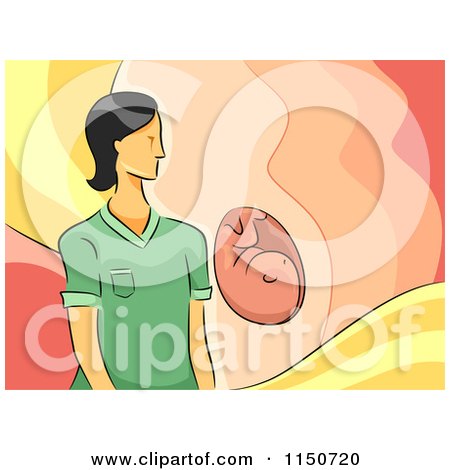 Cartoon of a Female Ultrasound Technician And Baby - Royalty Free Vector Clipart by BNP Design Studio