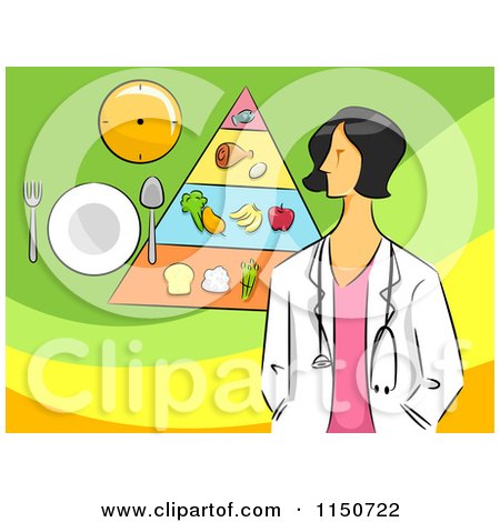 Cartoon of a Female Nutritionist with a Food Pyramid - Royalty Free Vector Clipart by BNP Design Studio