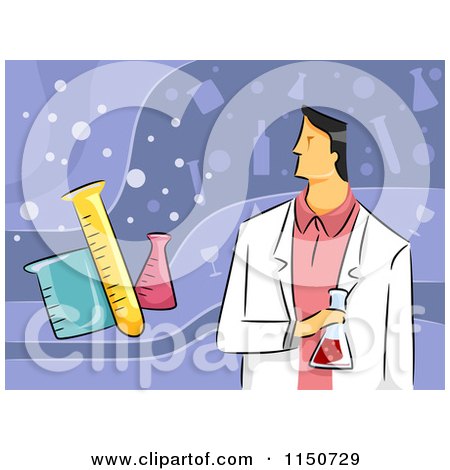 Cartoon of a Male Chemist Scientist Conducting an Experiment - Royalty Free Vector Clipart by BNP Design Studio