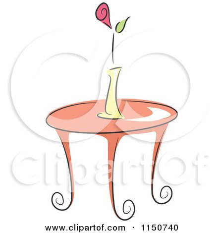 Cartoon of a Chic Side Table with a Flower in a Vase - Royalty Free Vector Clipart by BNP Design Studio