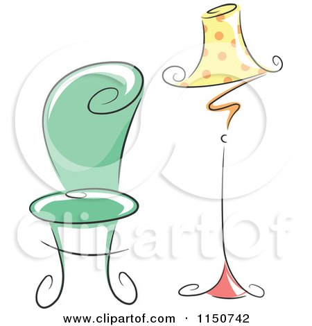 Cartoon of a Chic Green Chair and Polka Dot Lamp - Royalty Free Vector Clipart by BNP Design Studio