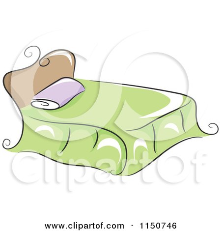 Cartoon of a Chic Bed with a Green Blanket - Royalty Free Vector Clipart by BNP Design Studio
