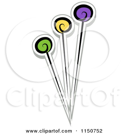 Cartoon of a Trio of Sewing Pins - Royalty Free Vector Clipart by BNP Design Studio