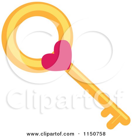 Cartoon of a Gold Skeleton Key with a Heart - Royalty Free Vector Clipart by BNP Design Studio