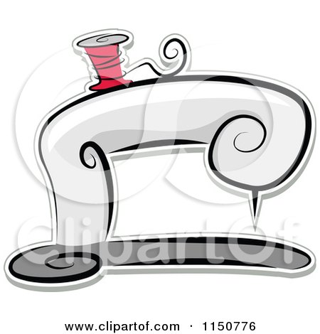 Cartoon of a Sewing Machine with Red Thread - Royalty Free Vector Clipart by BNP Design Studio