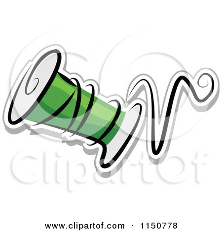 Cartoon of a Spool of Green Thread - Royalty Free Vector Clipart by BNP Design Studio
