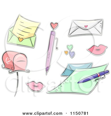 Cartoon of Love Letter Items - Royalty Free Vector Clipart by BNP Design Studio