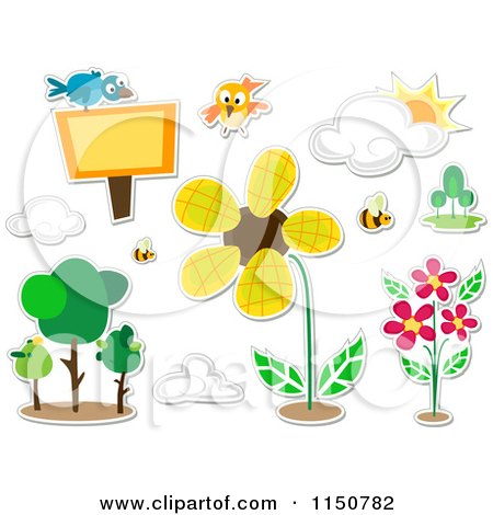 Cartoon of Bird and Nature Icons - Royalty Free Vector Clipart by BNP Design Studio