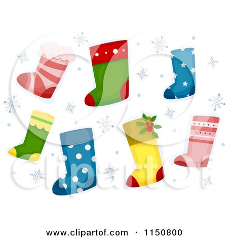 Cartoon of Christmas Stockings and Snowflakes - Royalty Free Vector Clipart by BNP Design Studio