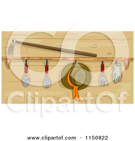 Cartoon of a Shelf of Garden Tools - Royalty Free Vector Clipart by BNP Design Studio