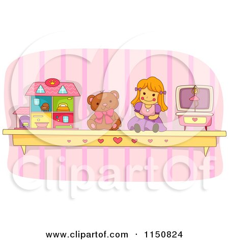 Cartoon of a Shelf of Toys in a Girls Room - Royalty Free Vector Clipart by BNP Design Studio