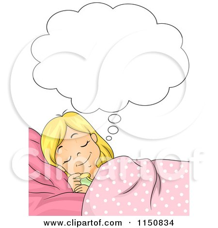 Cartoon of a Happy Girl Dreaming - Royalty Free Vector Clipart by BNP Design Studio