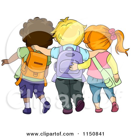 Cartoon of a Rear View of Three School Children Walking with Their Arms  Around Each Other - Royalty Free Vector Clipart by BNP Design Studio  #1150841