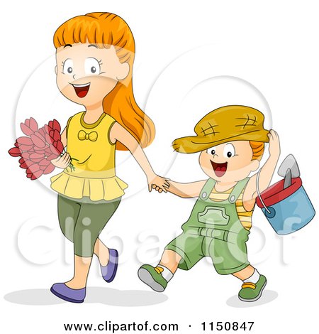 Cartoon of a Happy Boy and Girl Gardening - Royalty Free Vector Clipart by BNP Design Studio