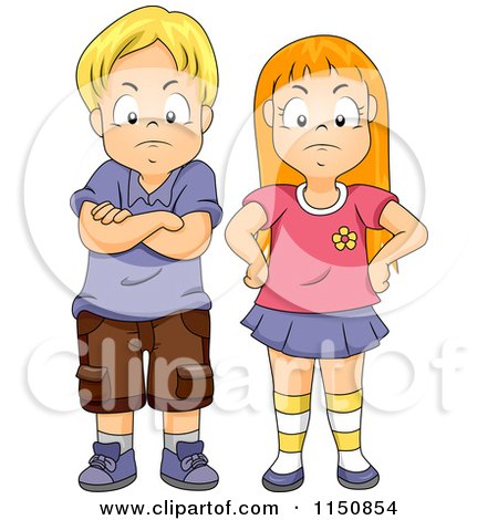 Cartoon of a Stubborn Boy and Girl - Royalty Free Vector Clipart by BNP Design Studio