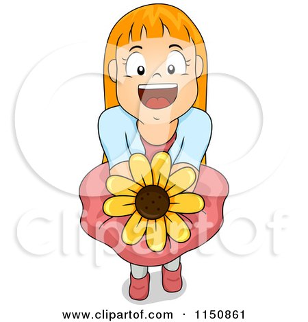 Cartoon of a Happy Red Haired Girl Offering a Sunflower - Royalty Free Vector Clipart by BNP Design Studio