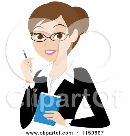 Cartoon of a Brunette Businesswoman with a Pen and Notepad - Royalty Free Vector Clipart by Rosie Piter