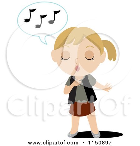 Cartoon of a Blond Girl Singing - Royalty Free Vector Clipart by Rosie Piter