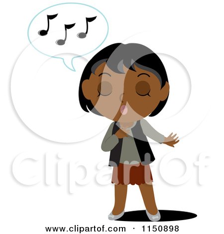Cartoon of a Black or Indian Girl Singing - Royalty Free Vector Clipart by Rosie Piter