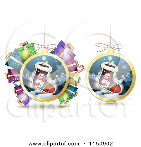 Clipart of Suspended Christmas Stocking and Gift Baubles - Royalty Free Vector Clipart by merlinul
