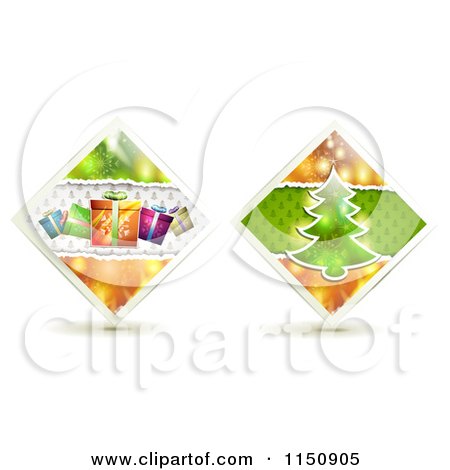 Clipart of Diamond Christmas Gift and Tree Icons - Royalty Free Vector Clipart by merlinul